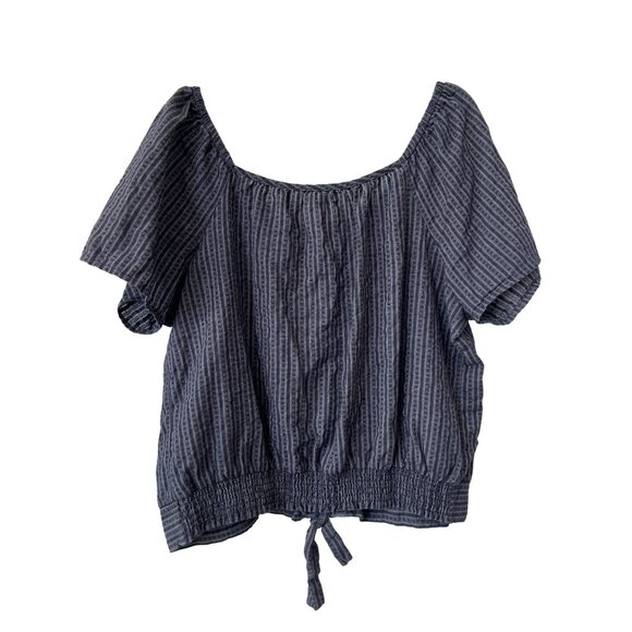 Maurices Top Size 1X Striped Short Sleeve Button Up Tie Front Navy Blue Gray - Picture 3 of 9